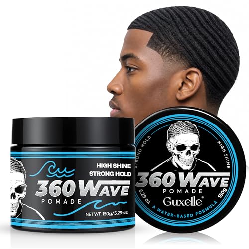 Guxelle 360 Wave Pomade for Black Men - Strong Hold Water-Based Hair Styling Cream, 150g