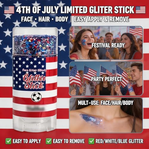 Red White Blue Glitter Stick - 4th of July Face Body Makeup