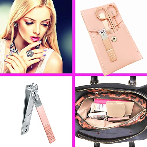Manicure Set for Women with 4 Stainless Steel Nail Tools - Rose Gold Travel Case