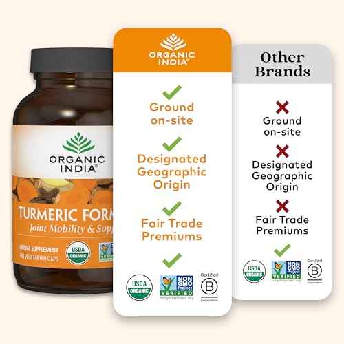 ORGANIC INDIA Turmeric Curcumin Herbal Supplement - Joint Mobility & Immune Support, Healthy Inflammatory Response, Whole Root Supplement, Trikatu, USDA Certified Organic, Non-GMO - 180 Capsules