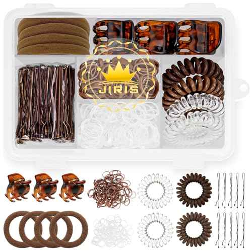Elastic Hair Ties, Hair Accessories for Girls, Brown and Clear Hair Rubber Bands Set with Bobby Pins, Hair Accessories Set for Daily Use (Brown Series)