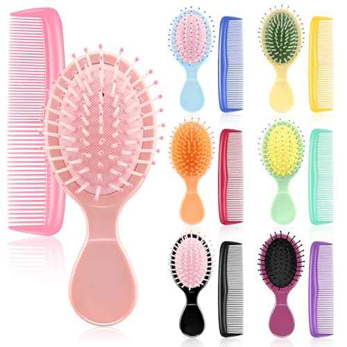 HOFASON 14 Pieces Bulk Mini Wet Hair Brush & Mini Combs Set for Kids Girls Women, Bridesmaid Gifts, Spa Party Supplies, Summer Stuff, 7 Travel Small Brush for Hair 7 Fine Wide Hair Combs for Boy Men