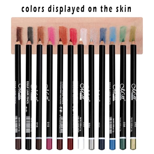 Eye Liner Pencil Set - 12 Assorted Colors Natural Matte Long Lasting Hypoallergenic Eyeliners Eye Makeup Soft Crayon Pencils (Black Gray Brown Plum Purple Lavender Pink etc)