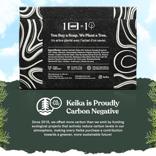 Keika Charcoal Black Soap Bar for Eczema, Psoriasis, Face, Body, Men Women Teens with Oily Skin, 5 oz.