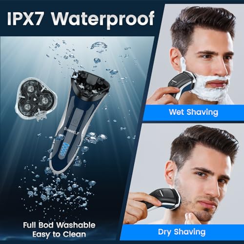 SweetLF Men's Electric Shaver, Silent & Powerful, IPX7 Waterproof, Dual-Track Floating Blades, Type C Fast Charging, 60 Minutes Charge, 120 Minutes Runtime, Precision Sideburn Trimmer, Travel-Friendly