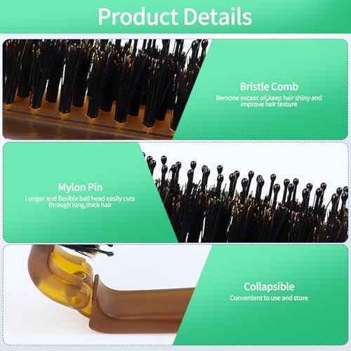 Travel Folding Hair Brush - Portable Pocket Boar Bristle Brush for Men, Women, and Kids - Restore Shine to Thin, Thick, Curly, Straight, Wet, Dry Hair