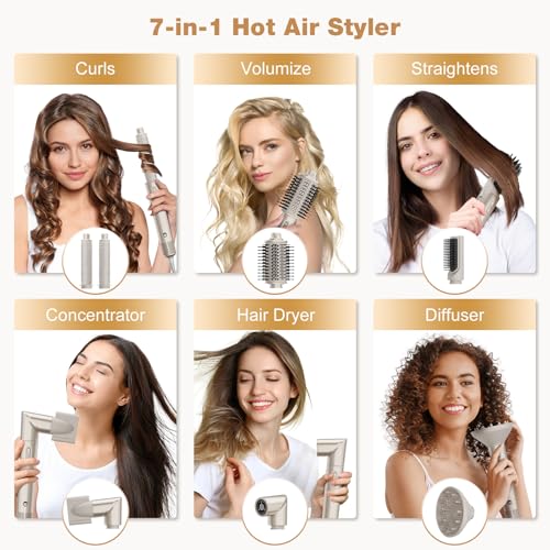7MAGIC 7-in-1 Hair Dryer Brush with Auto-Wrap Curlers