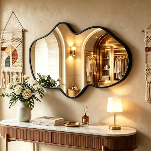 Irregular Black Wavy Wall Mirror - Abstract Decorative Design (22"x36")