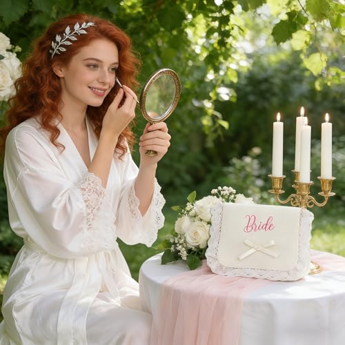 Bridesmaid Makeup Bag Set - 6 Pc Embroidered Cosmetic Organizer