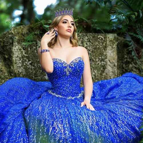 TOBATOBA Blue Tiaras and Crowns for Women, Crystal Wedding Tiara for Bride Queen Crown, Royal Princess Quinceanera Headpieces for Birthday Prom Pageant Halloween Cosplay