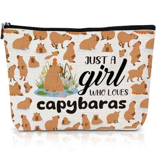 Capybara Gifts Makeup Bag - Capybara Gifts for Animal Lovers, Capybaraa Stuff Accessories, Just A Girl Who Loves Capybaraa Cosmetic Bag, Christmas Birthday Present for Women Girls Friends