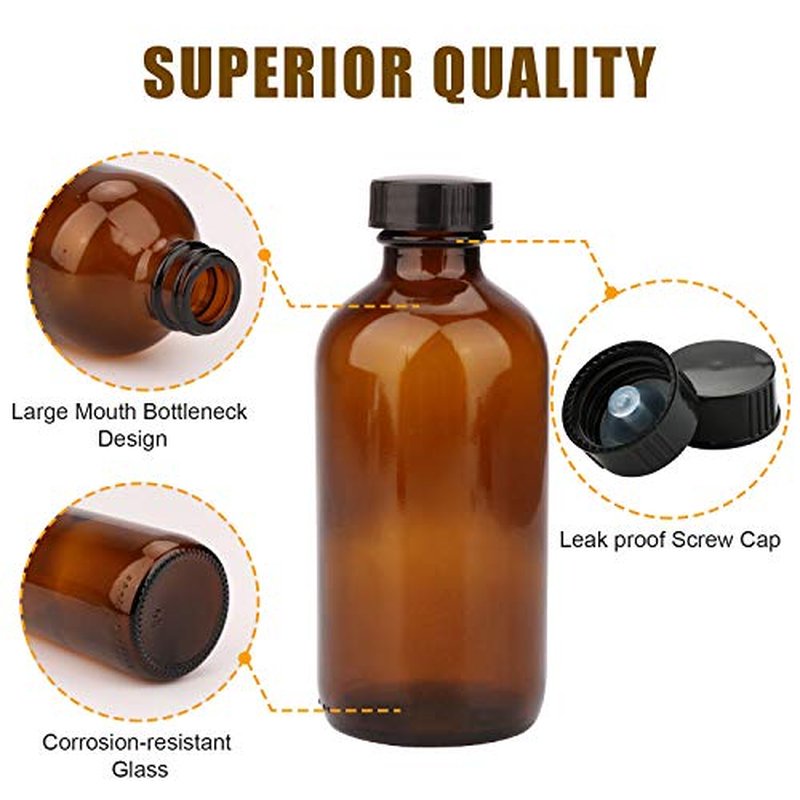 8oz Amber Glass Bottles with Lids, 20 Pack