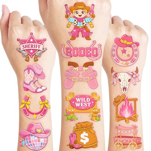 96 Cowgirl Temporary Tattoos for Kids - Western Party Favors
