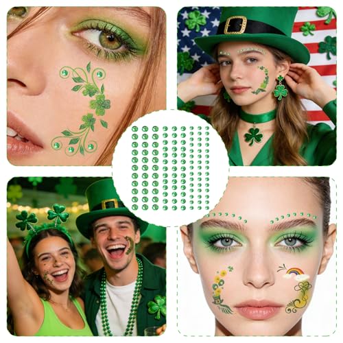 Green Leaves Freckles Temporary Glitter Tattoos for Women St Patrick's Day Glitter Shamrock Face Tattoo Stickers, Saint Patrick's Day Makeup St Patrick Day Accessories
