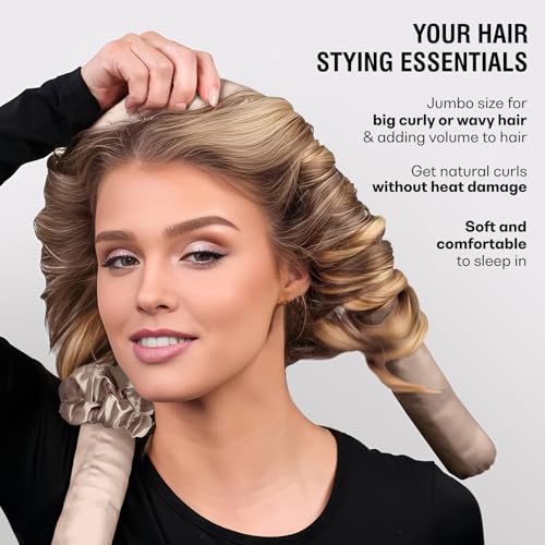 BLINKEEN Jumbo Satin Heatless Hair Curler Set - Overnight Rod & Scrunchies
