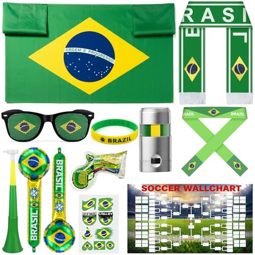 Soccer Fan Set with Flag, Glasses, Face Paint & Accessories