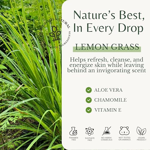 Lemongrass Body Wash with Vitamin E, Cleanses, Refreshes & Invigorates, Shower Gel for Dry and Sensitive Skin, Women & Men, Organic & Natural, 16 fl oz, 2-Pack
