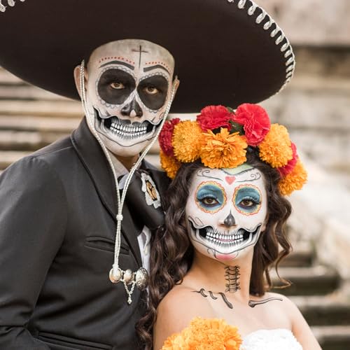 HOWAF 4 PCS Skeleton Face Tattoo, Skeleton Face Sticker, Snake Collarbone, Skull Halloween Temporary Tattoos, Day Of The Dead Face Tattoo for Halloween Costume, Day Of The Dead Costume