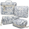 VIWIME Makeup Cosmetic Bag, Large Cotton Quilted Travel Coquette Aesthetic Cute Floral Make up Bag for Women Toiletry Bag Organizer (209 - Lao Lan/4Pcs)