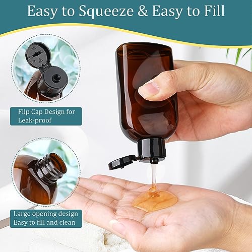 Cosywell 4 Pack 3.4 oz Travel Bottles with Labels - Leakproof TSA Approved Toiletry Containers - Brown, 3 Labeled + 1 Blank