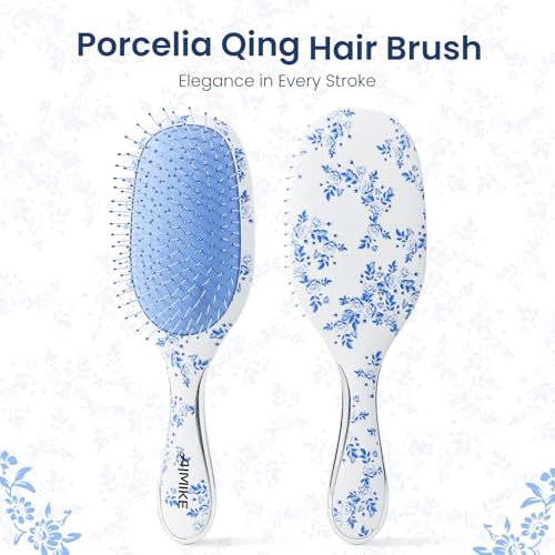 AIMIKE Porcelia Qing Detangler Brush for Fine Hair with Air Cushion, Elegant Blue & White Design