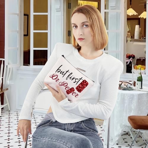 Funny Drinks Lover Makeup Bag But First Drink Zipper Pouch Gift for Friends & Family (But D r)