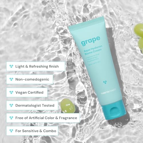 THANKYOU FARMER Grape Aqua Hyaluron Biome Cream, 10 Types Hyaluronic Acid, Non-Comedogenic, Dewy Soft Skin, Lactobacillus Ferment, Korean Moisturizer for Oily Skin 2.81 fl.oz 80ml