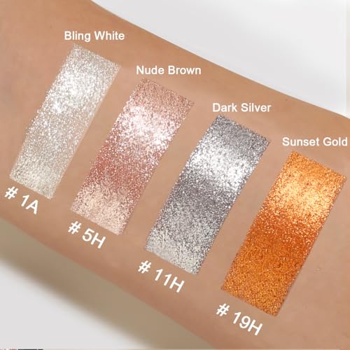 Afflano Silver Glitter Eyeshadow Super Pigmented, Intense Color Gray Silver Eyeshadow Palette Single, Long Lasting Sparkle Shimmer Metallic Glitter Eyes Look, Blendable Neutral Grey Eye Shadow Makeup