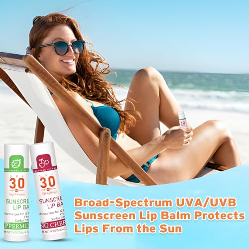 SPF 30 Lip Balm with Sunscreen, SPF Lip Balm Bulk Travel Size-32 Pack, Hydrating Lip Balm Pack with Vitamin E and Coconut Oil- 8 Flavors