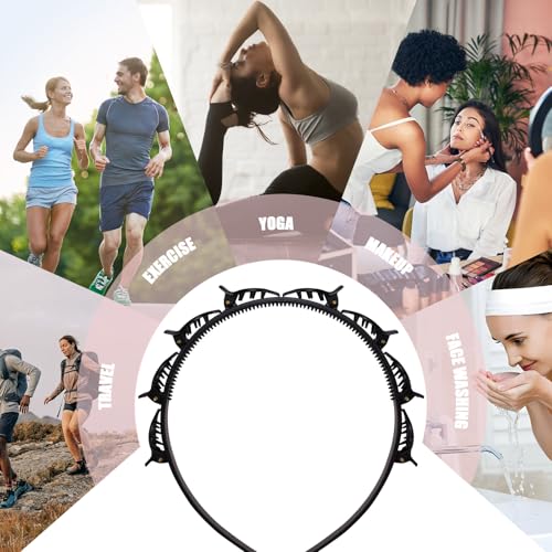 6-Pack Double Teeth Hair Headbands with Clips, Black & Brown