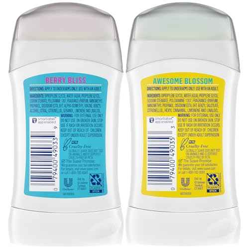 Suave Aluminum-Free Deodorant, Kids & Teen Girls ??Fresh Vibes Berry Bliss & Awesome Blossom, 48H Protection, 1.2 Oz Ea