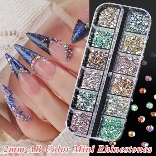 18000pcs Nail Rhinestones and Pearls for Nail Art, 2mm Resin AB Transparent Jelly Rhinestones Crystal Nail Gems Multicolor Flatback Pearls with Tweezers & Pickup Tools for Women Nails Design Craft DIY
