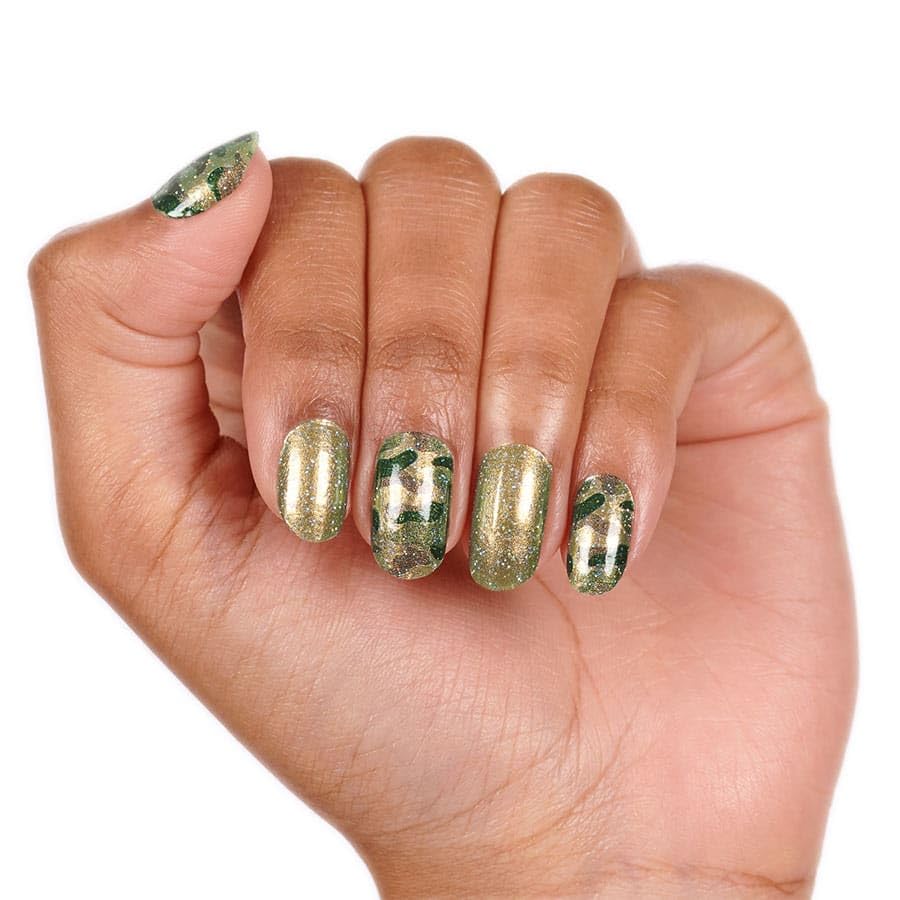 Color Street: Glam-ouflage (Metallic, Color Shifting green to gold camo w. subtle glitter overlay)