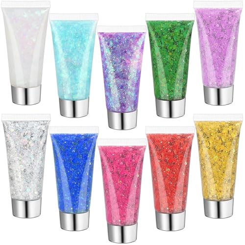 Flasoo 10 Color Body Glitter Gel Kit - Face Sparkle for Festivals