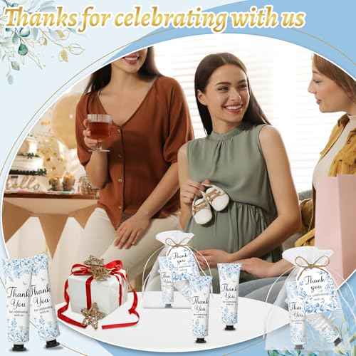 50 Sets Blue Flower Baby Shower Hand Cream Set, Favors Party for Guests Bridal Wedding Gift Bulk Baby Shower Travel Size Hand Cream Blue Flower with Thank You Card and Organza Gift Bags(blue flower)