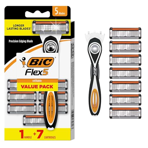 BIC Flex 5 Refillable Razors for Men, 1 Handle + 7 Cartridges