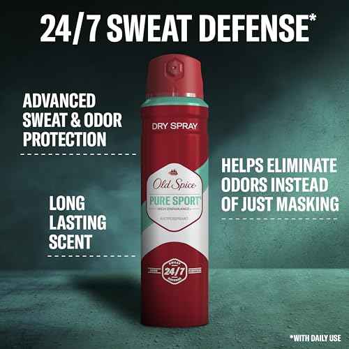 Old Spice Dry Spray Antiperspirant Deodorant for Men, High Endurance, 24/7 Sweat Defense & Odor Protection, 24/7 Freshness & Lasting Scent, Pure Sport Scent, 4.3 oz (Pack of 3)