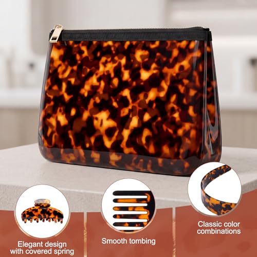 Tortoiseshell Hair Accessories Set - 4 Pc Makeup Bag & Styling Bundle