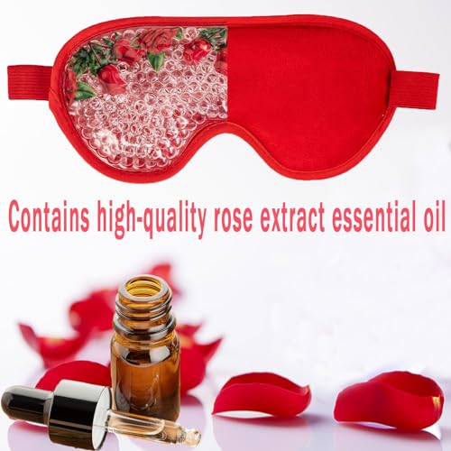 LEOSTEP 4 PCS Cooling Eye Mask Set - Ice Face Mask with Rose Essential Oil, Cold Eye Compress and Reusable Gel Pads for Eyes Puffiness, Migraine Headache, Dark Circles, Dry Eyes