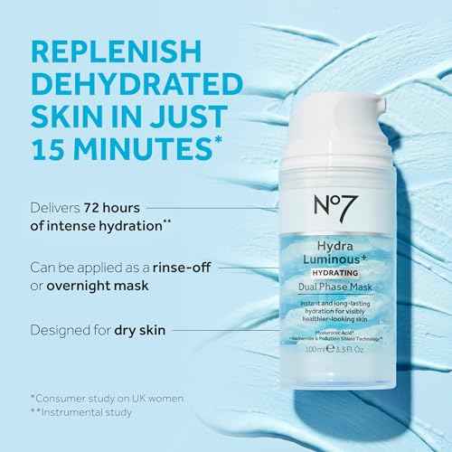 No7 HydraLuminous+ Hydrating Dual Phase Face Mask - Hyaluronic Acid Overnight Face Mask with Vitamin B3 Niacinamide for Skin Barrier Repair & Radiant-Looking Skin (3.5 Fl Oz)