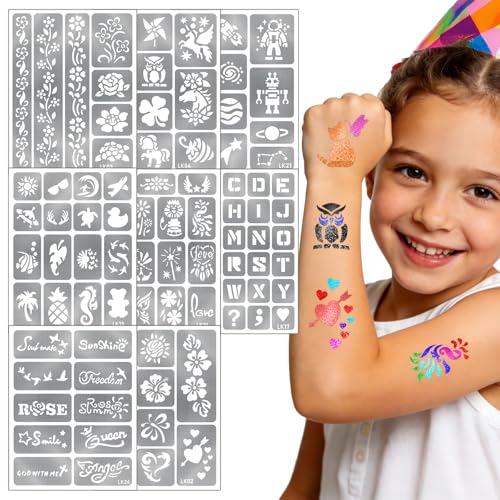 Temporary Tattoo Markers with 8 Stencils - 10 Dual-End Metallic Pens
