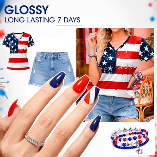 GELLEN 4th of July Nail Polish Set Blue Red White No Lamp Needed Summer