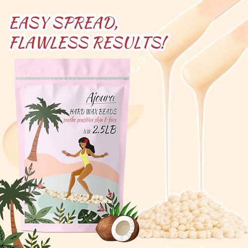 Ajoura 2.5 lb Wax Beads for Hair Removal - Premium Hard Wax for Coarse Hair, Ideal for Brazilian Bikini, Legs, Face, Underarms, Arms, Chest, Back - Sensitive Skin for Efficient Home & Salon Waxing