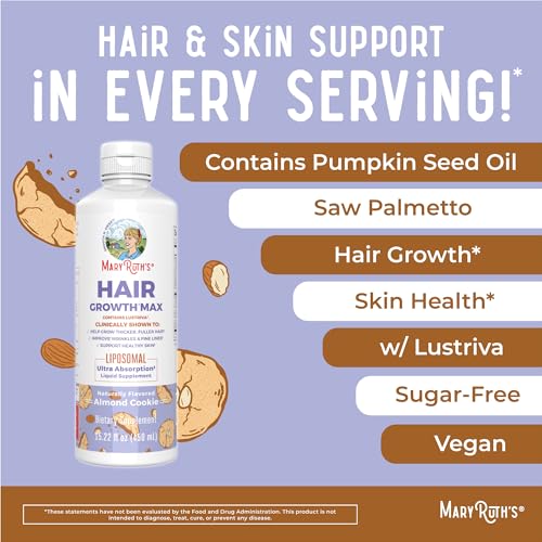 MaryRuth's Women's Hair Growth MAX Liposomal | with Lustriva® + Biotin 10000mcg + Pumpkin Seed Oil| Thicker Hair | Hair Care | Wrinkles, Fine Lines, Skin Care | Ages 18+ | 15.22 Fl Oz