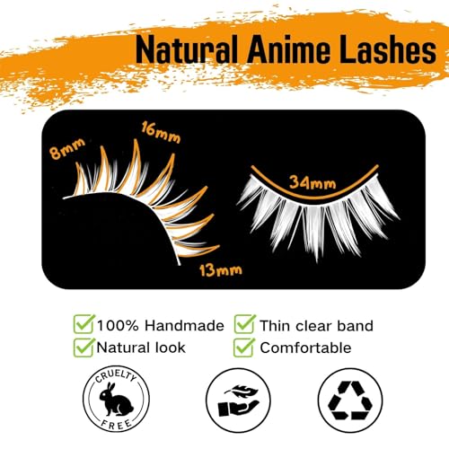 False lashes White 10 Pairs Manga Lashes Anime Cosplay Lashes Spiky Manga Style Lashes Janpanese 16mm Extension Natural Manhua Doll Eye Lashes Halloween Makeup Look by AUGENLI