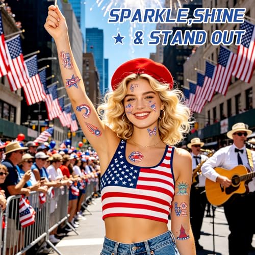 108 Glitter 4th of July Temporary Tattoos - Waterproof Patriotic
