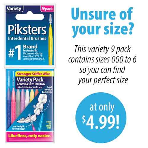 Piksters Interdental Brushes, 40 pk, Size 000, Interdental Tooth Brush for Extremely Tight and Fine Teeth Gaps, Gum Soft Bristles for Plaque Removal, Safe for Braces