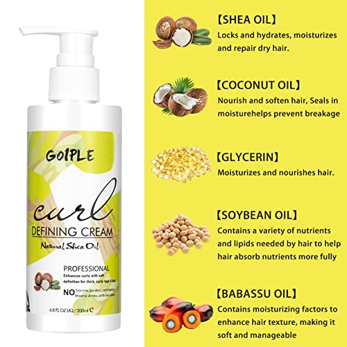 Wozutunt Curl Defining Cream for Natural Wavy & Curly Hair - Anti-Frizz Styling with Brush