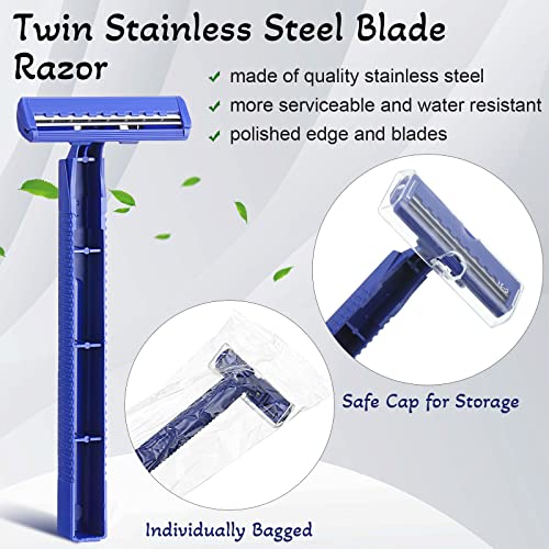 Chumia 500 Pcs Disposable Twin Blade Razor Shaving Safety Razor for Men Individually Wrapped with Clear Safety Cap Bulk Packed Portable for Hotel Guest House Travel Home Use(Blue)
