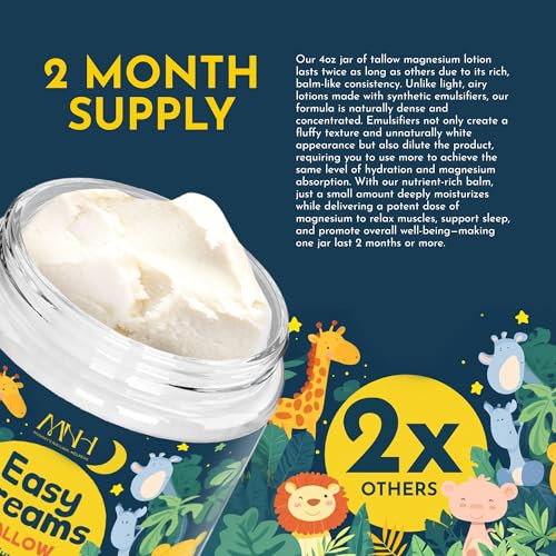 Magnesium Lotion for Kids, Tallow Based Magnesium Lotion For Sleep, Lavender Scented | No Melatonin Sleep Aid | Arnica Cream, Eczema Cream for Kids, Sudocrem | Organic, Made in USA, 2 Month Supply